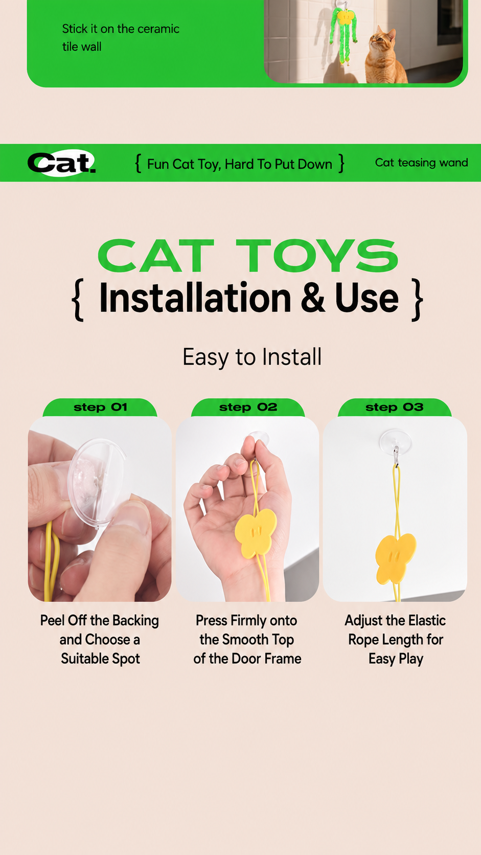 Bouncy Monster Hanging Cat Toy ā Self-Play Door Frame Teaser with Bells