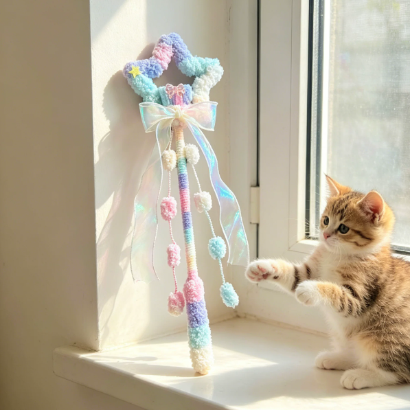 Cat Teaser Wand with Bell & Ribbons