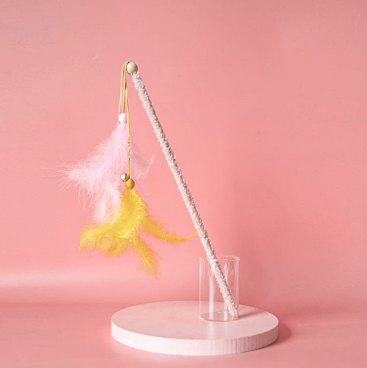 Fluffy Feather Cat Teaser Wand with Bell