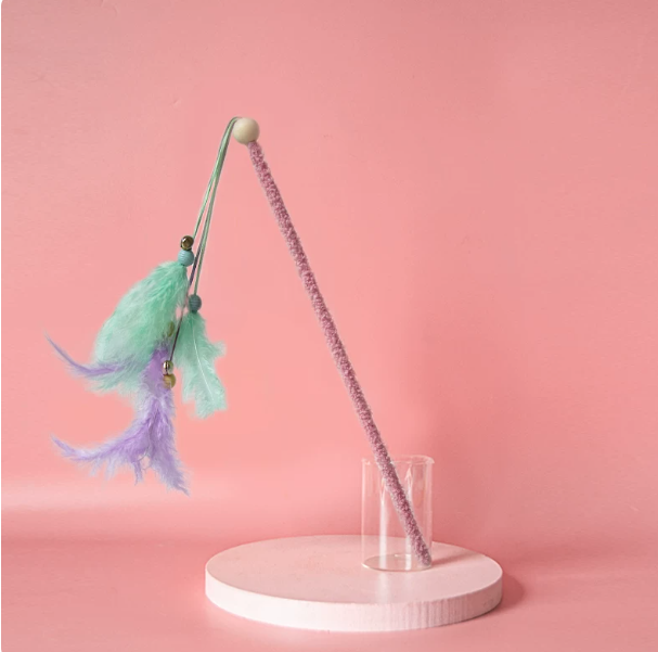 Fluffy Feather Cat Teaser Wand with Bell