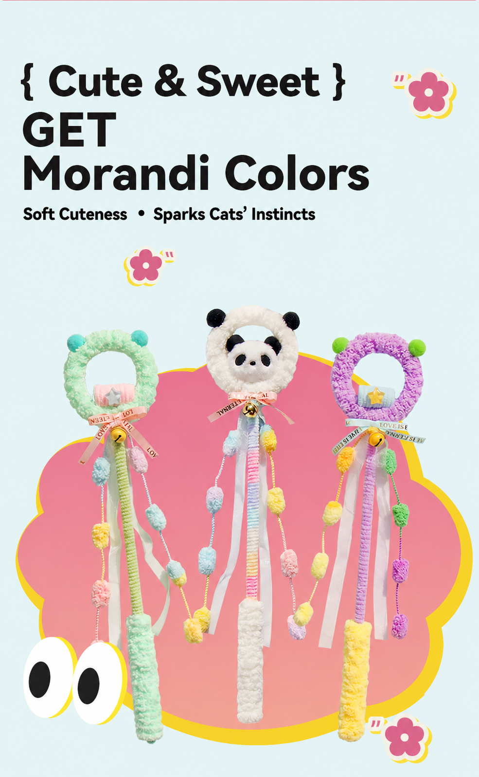 Cat Teaser Wand with Bell & Ribbons