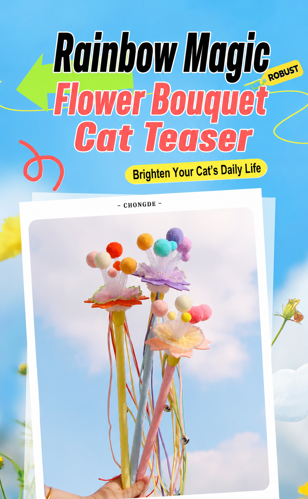 Rainbow Magic Flower Bouquet Cat Teaser Wand