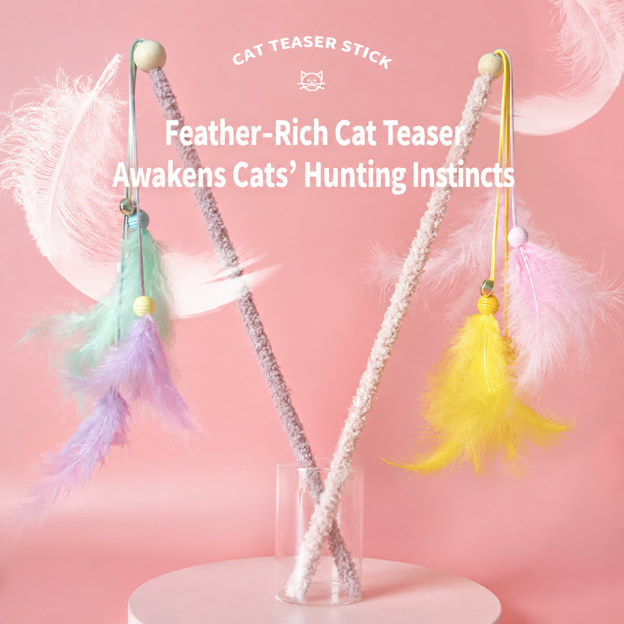 Fluffy Feather Cat Teaser Wand with Bell