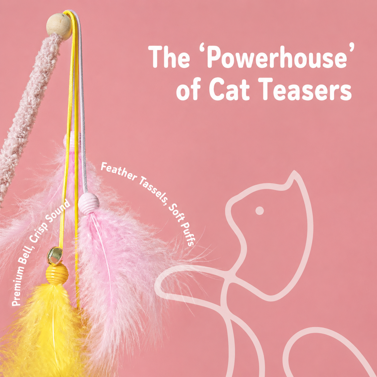 Fluffy Feather Cat Teaser Wand with Bell