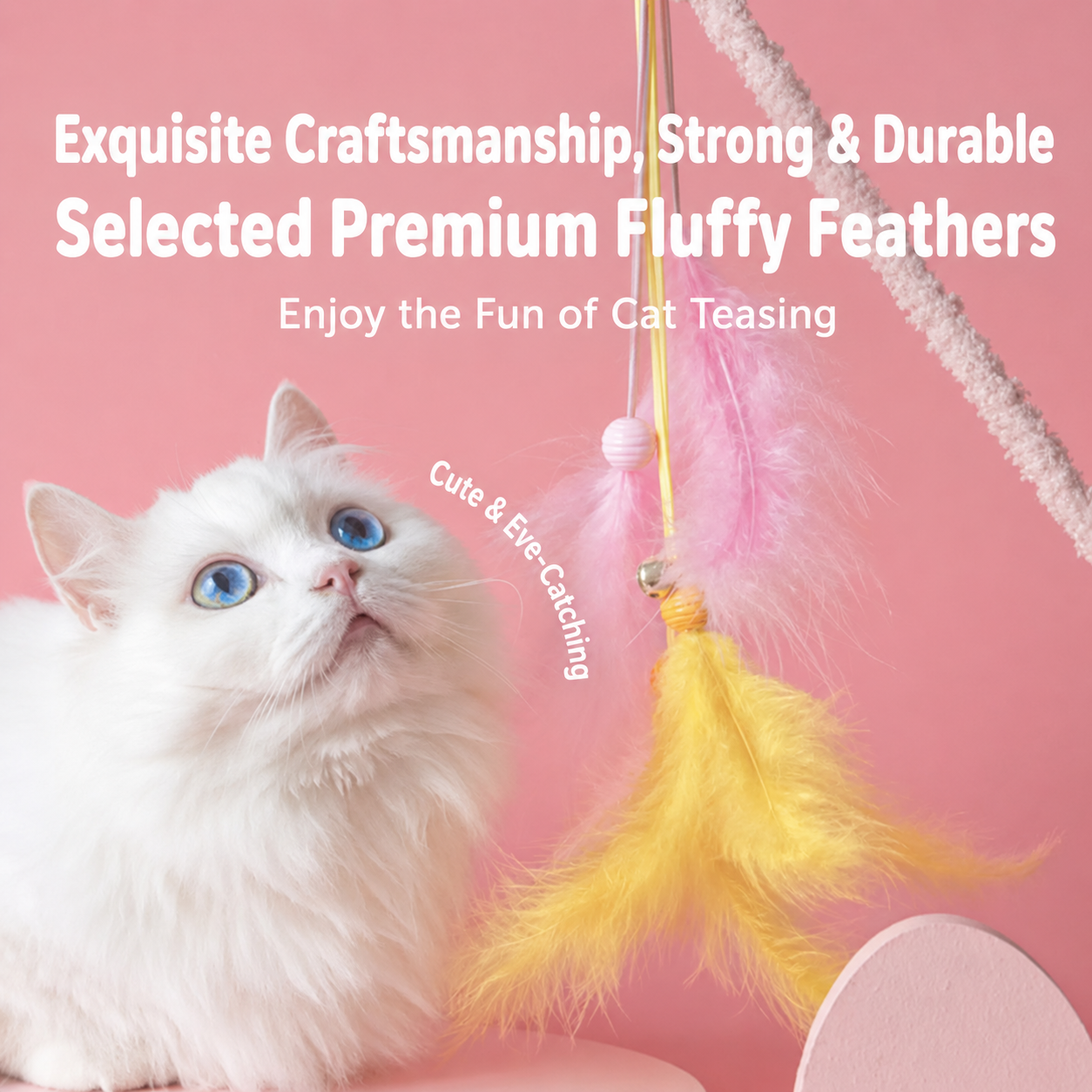 Fluffy Feather Cat Teaser Wand with Bell