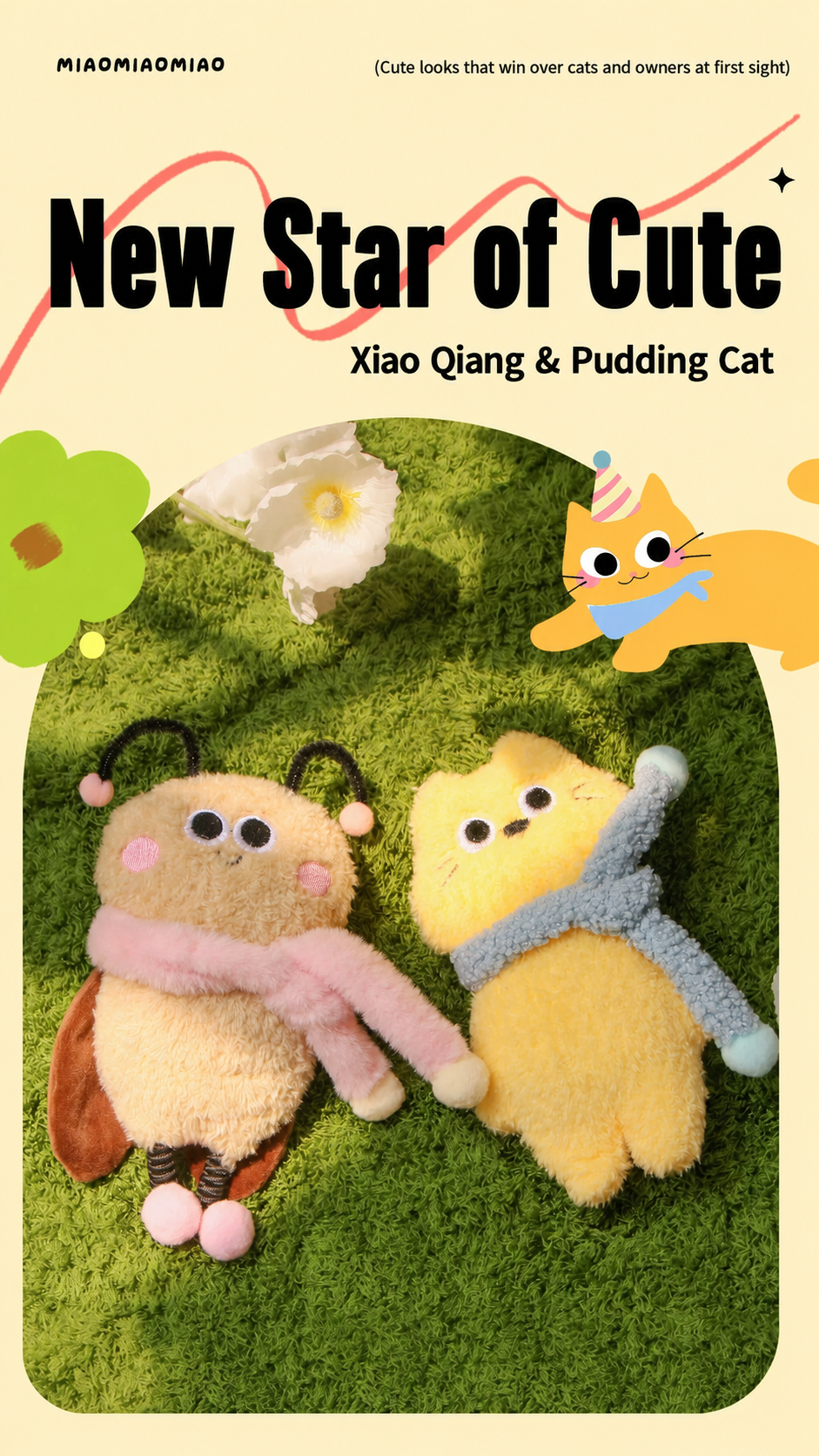 Catnip Plush Toy with Bell-Kicker Toy with Detachable Scarf (for Cats & Dogs)