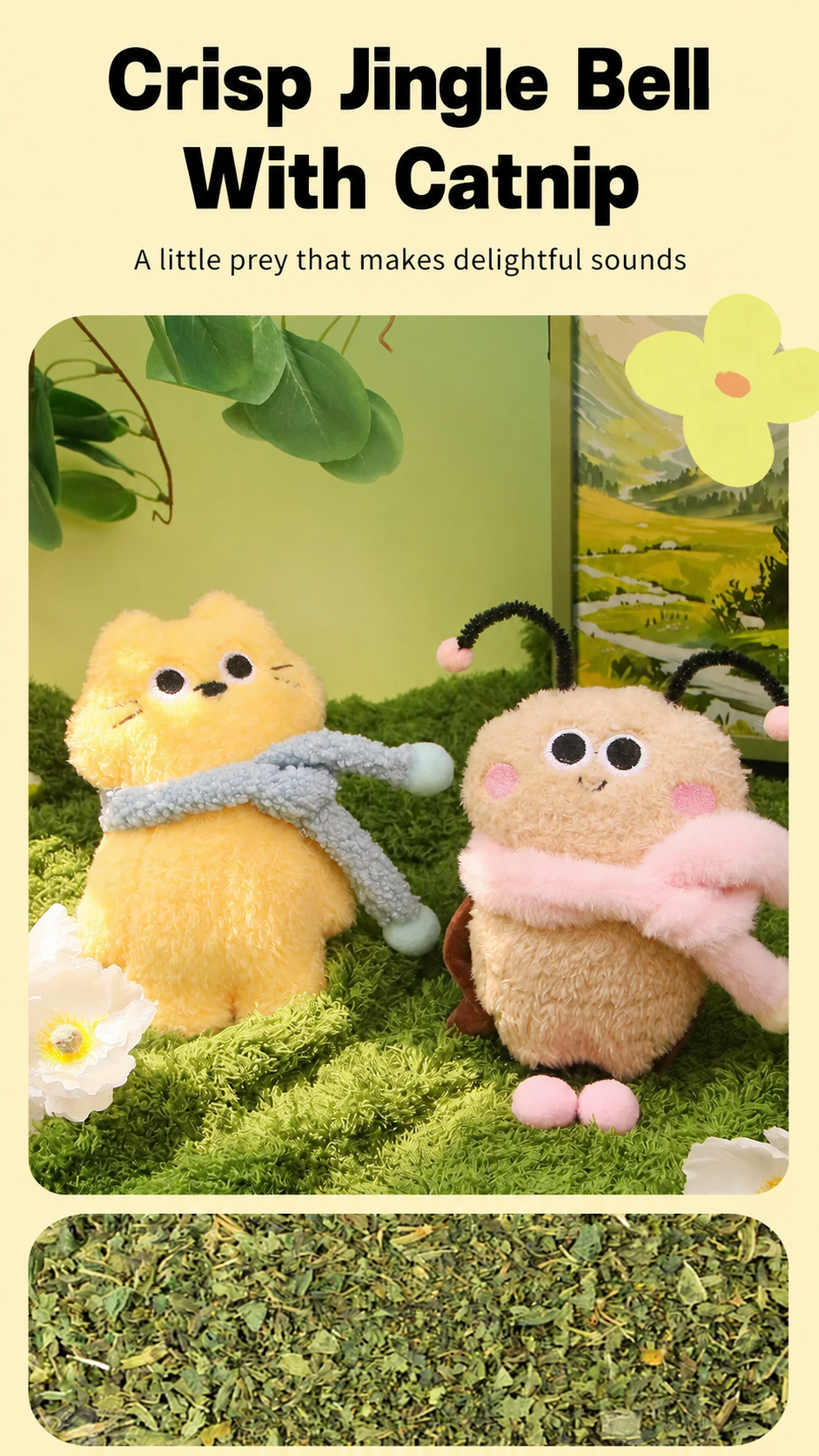 Catnip Plush Toy with Bell-Kicker Toy with Detachable Scarf (for Cats & Dogs)