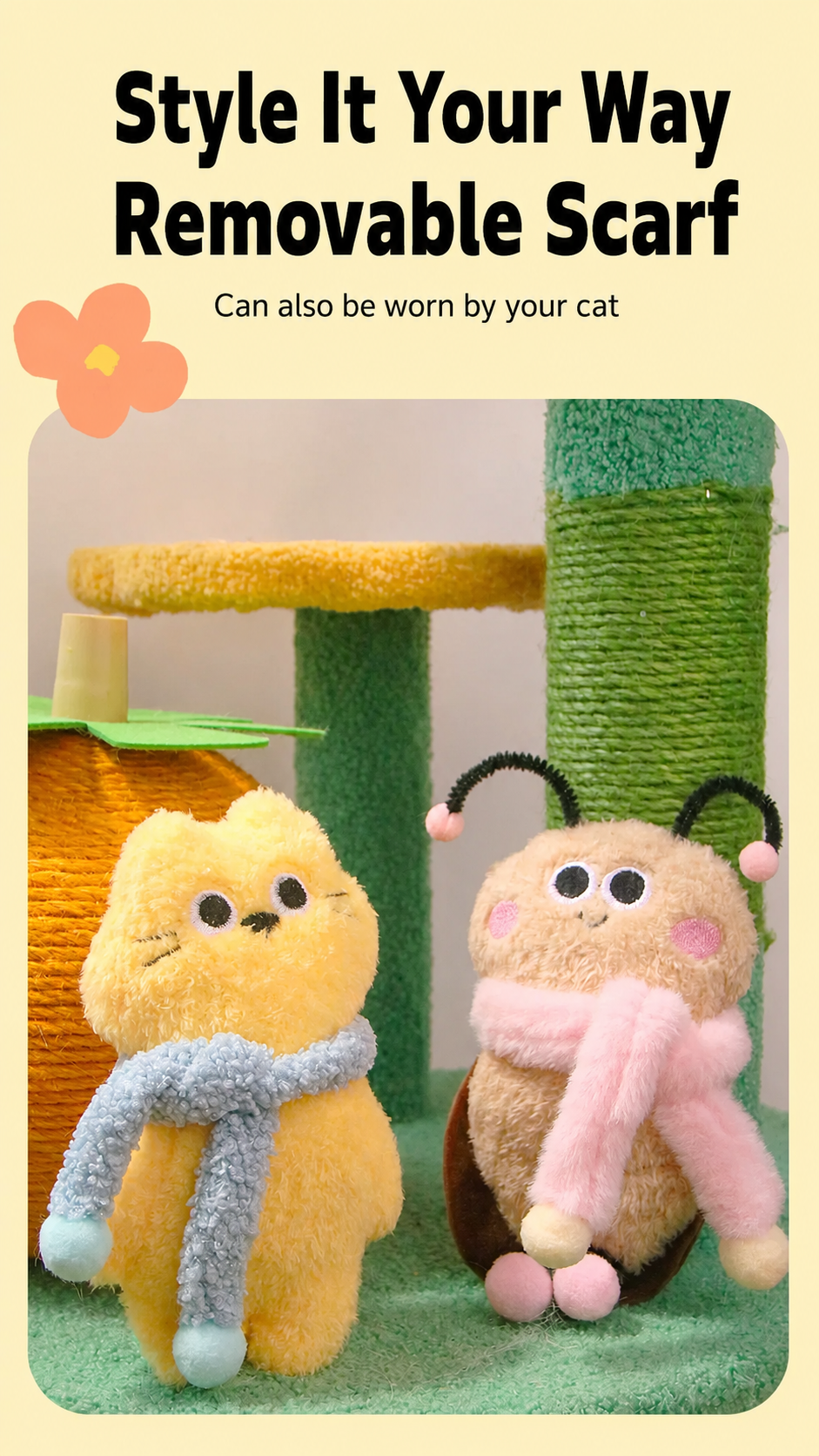 Catnip Plush Toy with Bell-Kicker Toy with Detachable Scarf (for Cats & Dogs)