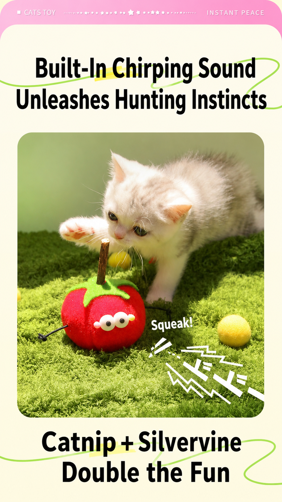 Squeaky Fruit Cat Toy with Silvervine Stick & Catnip – Tomato & Pear Plush Chew Toy