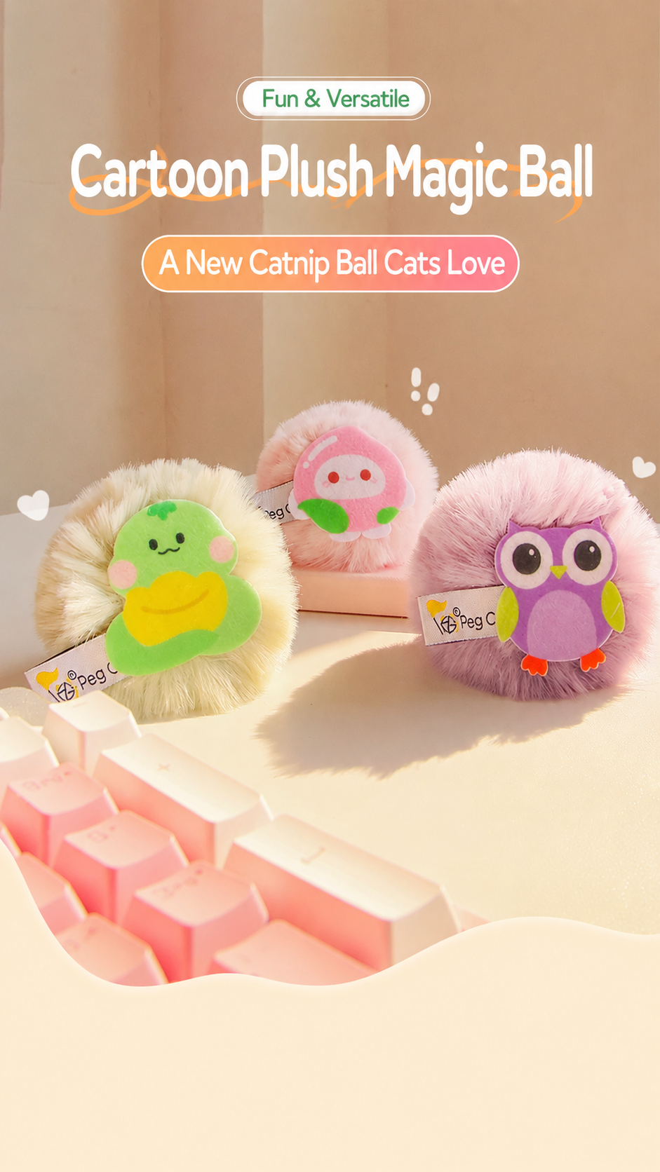Cartoon Plush Catnip Ball with Bell – Fluffy Magic Pom Toy