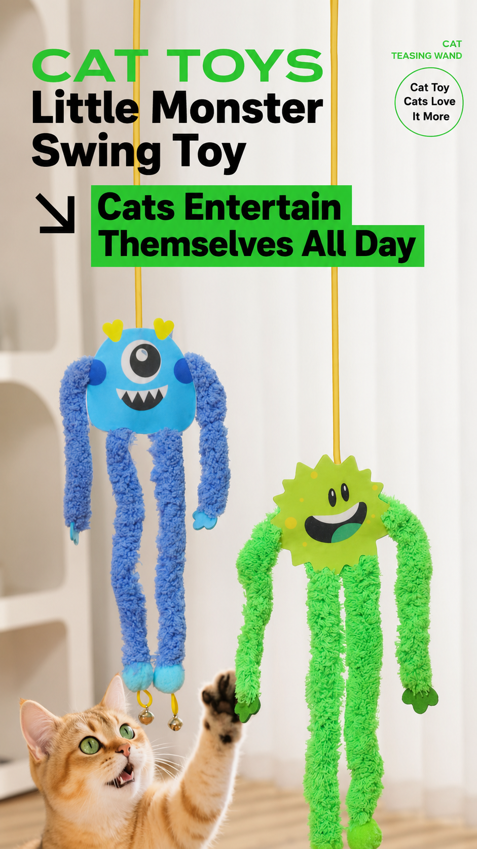 Bouncy Monster Hanging Cat Toy – Self-Play Door Frame Teaser with Bells