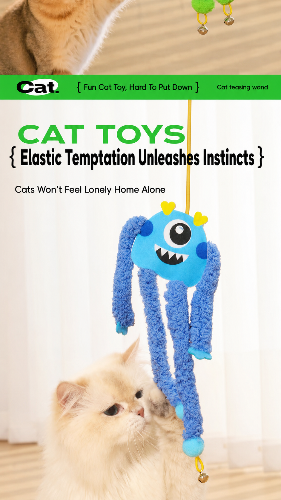 Bouncy Monster Hanging Cat Toy – Self-Play Door Frame Teaser with Bells