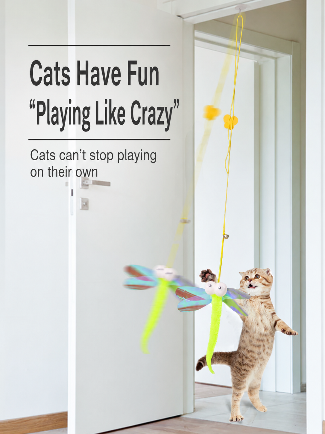 Hanging Door Cat Toy with Adjustable Elastic Cord – Self-Play Swing Teaser with Bell & Adhesive Hook