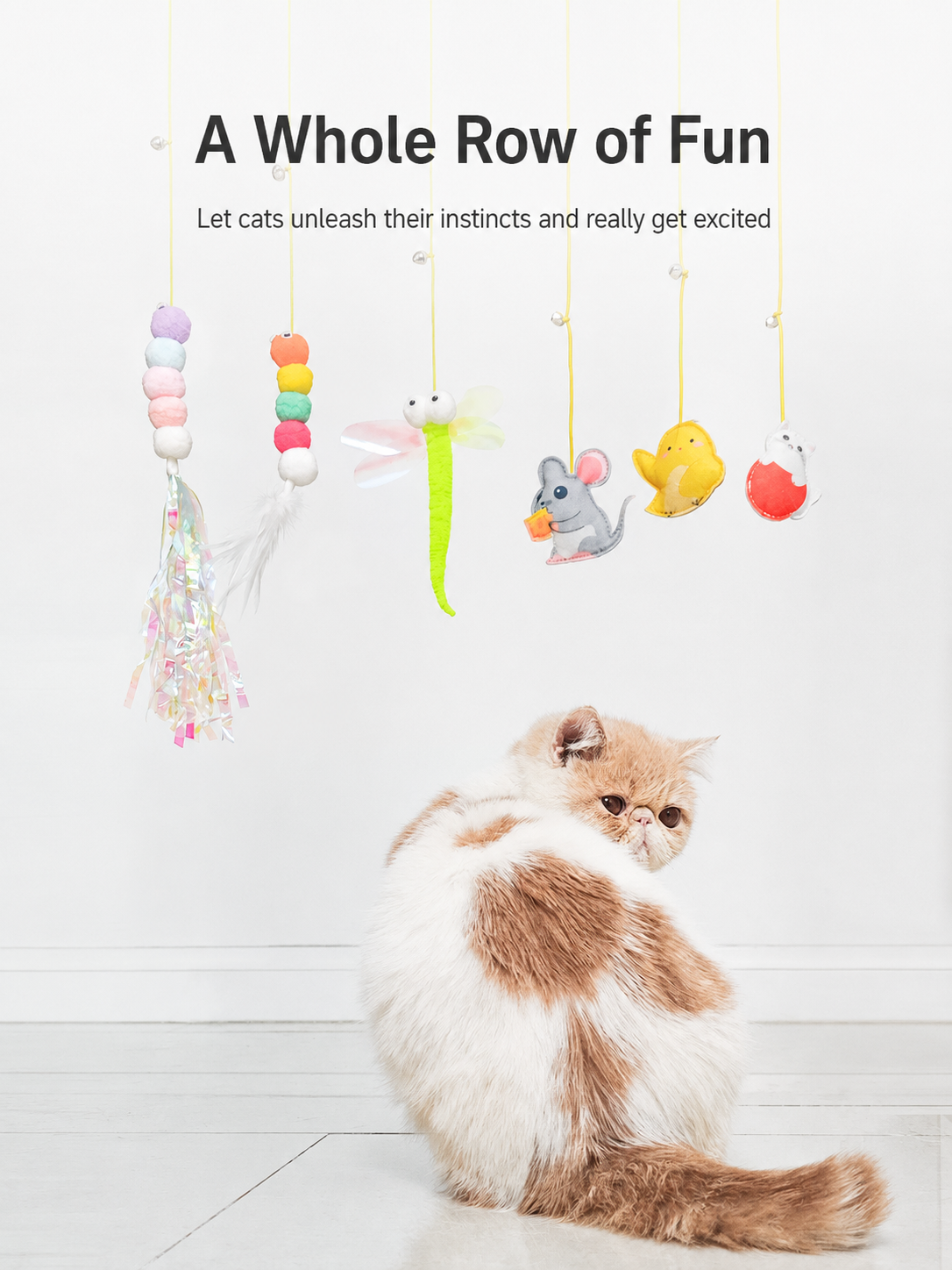 Hanging Door Cat Toy with Adjustable Elastic Cord – Self-Play Swing Teaser with Bell & Adhesive Hook