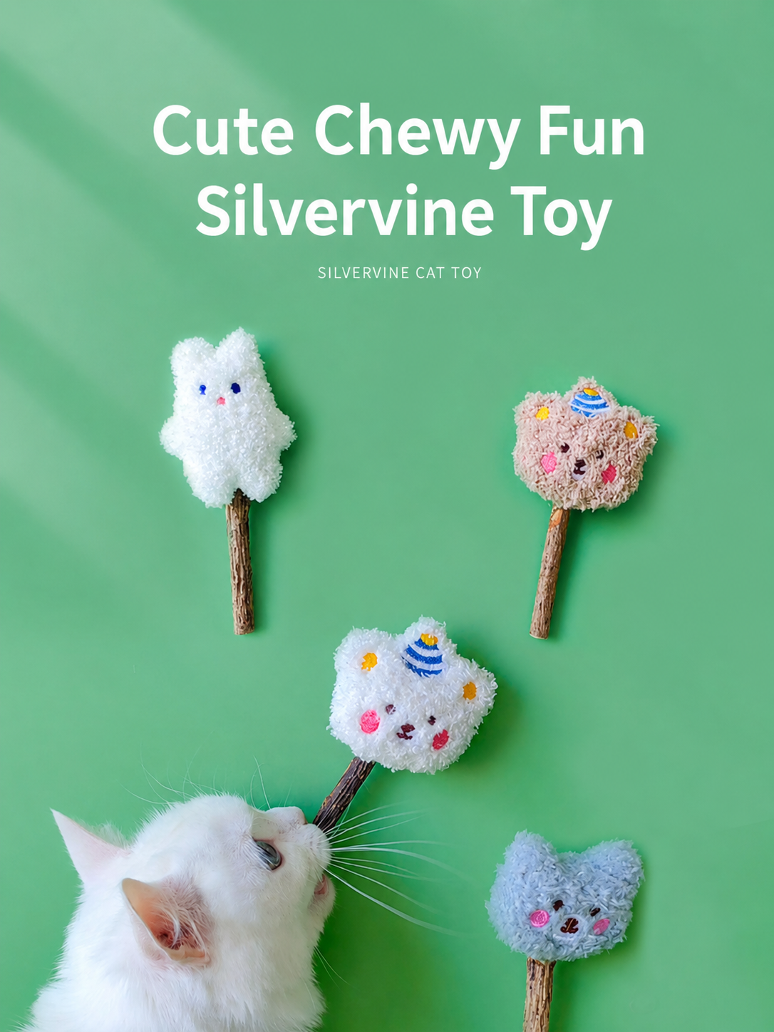 Silvervine Chew Stick Cat Toy with Plush Topper – Natural Dental Teaser (Bunny, Bear, Duck & More)