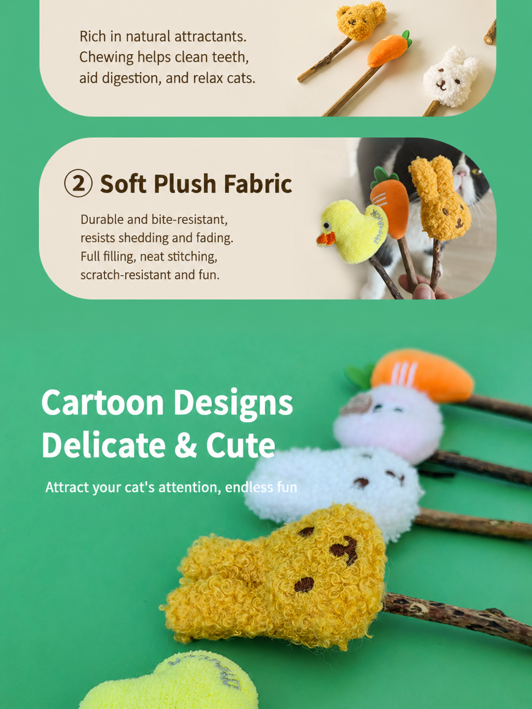 Silvervine Chew Stick Cat Toy with Plush Topper – Natural Dental Teaser (Bunny, Bear, Duck & More)