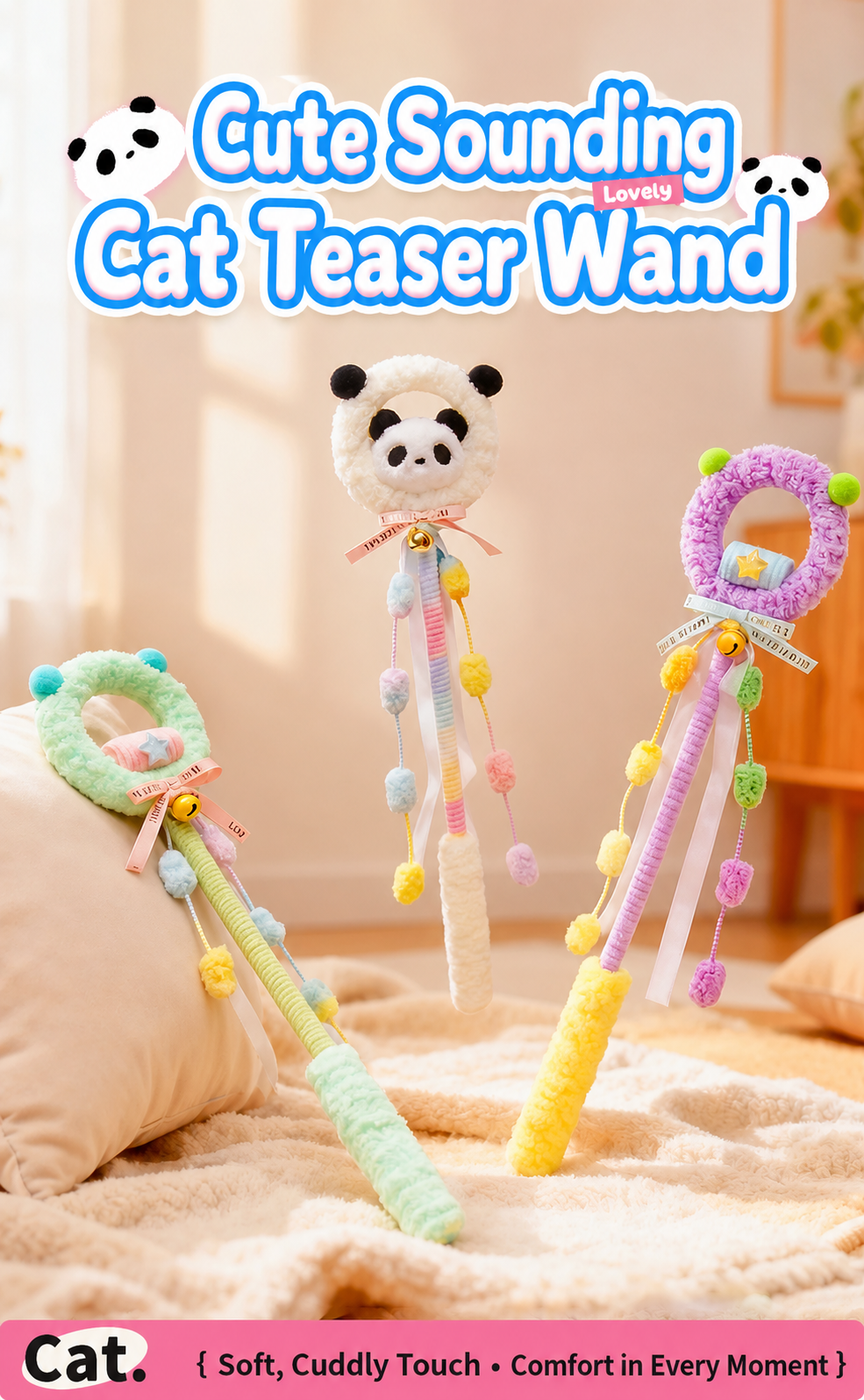 Cat Teaser Wand with Bell & Ribbons
